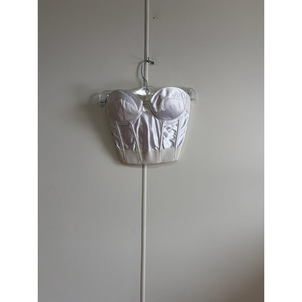 Wonderbra Bustier Womens 36A White Satin Strapless Longline Corset Top Bridal